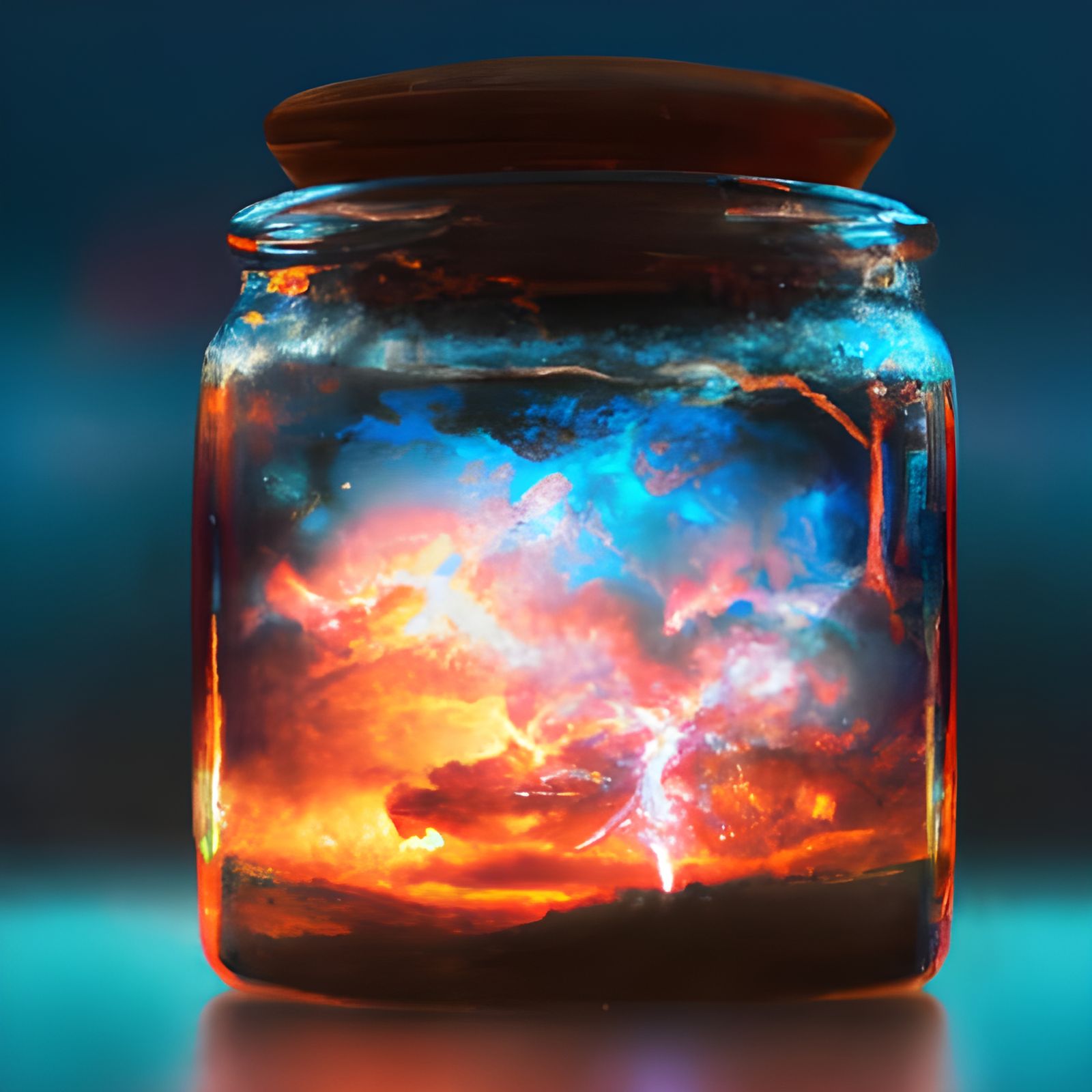 Glowing Thunderstorm in Crystal Jar Illustration