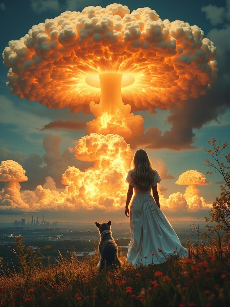 Woman and Dog Watch London Nuclear Explosion