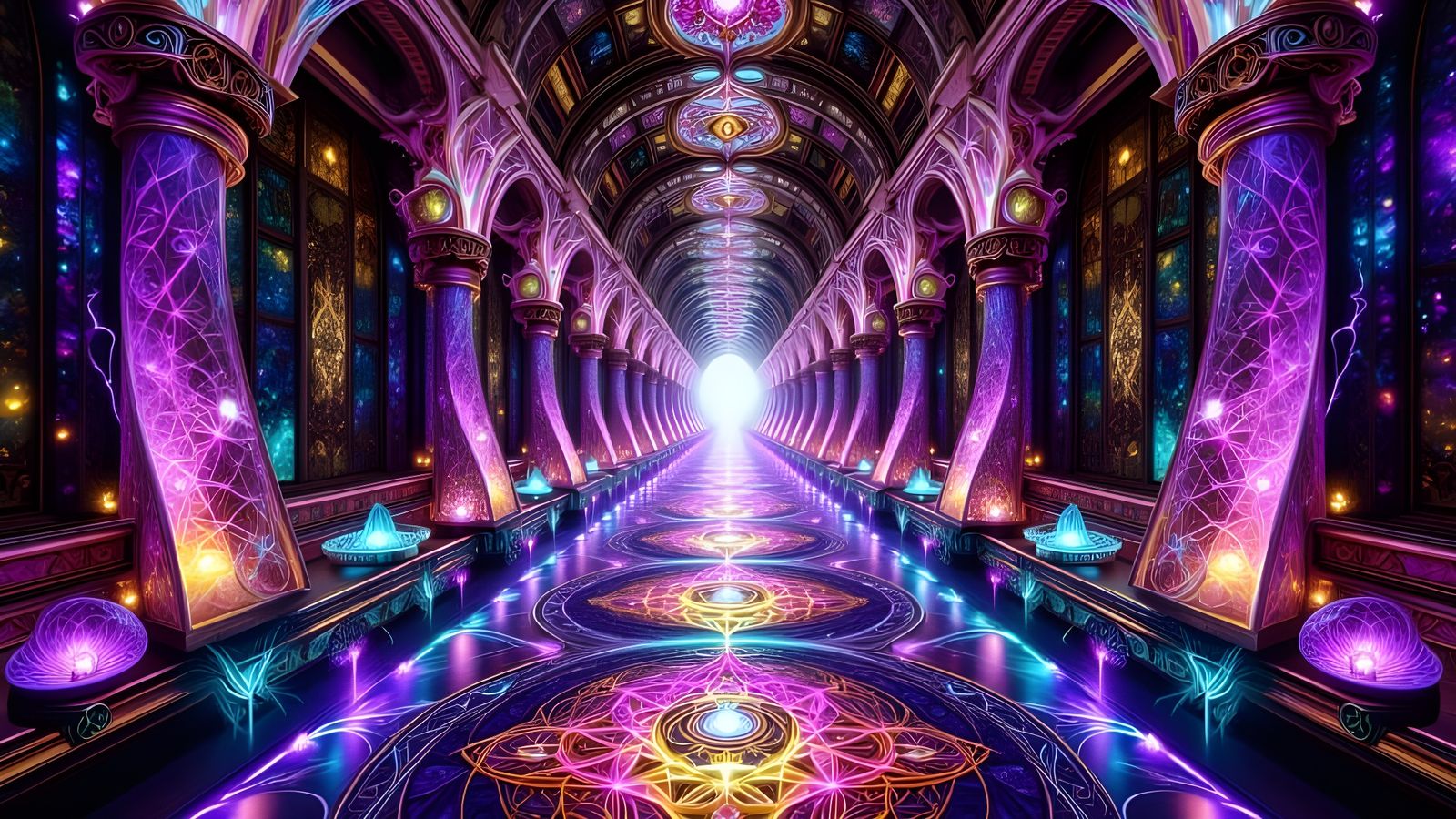 Kaleidoscopic Tunnel with Sacred Geometry in Psychedelic Sty...