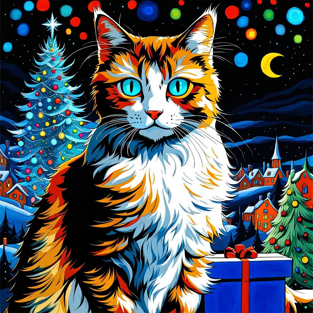 Ragdoll cat and Christmas night