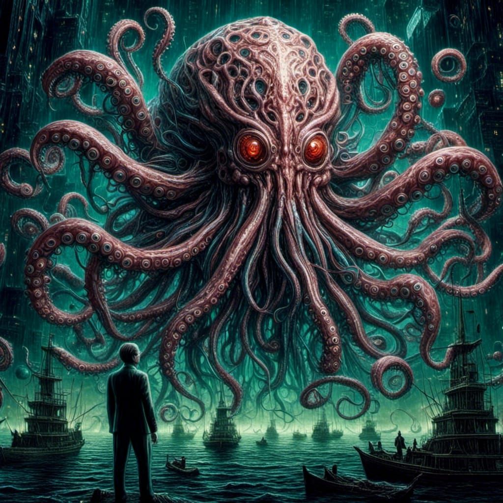 Cosmic Horror Octopus in Lovecraftian Style