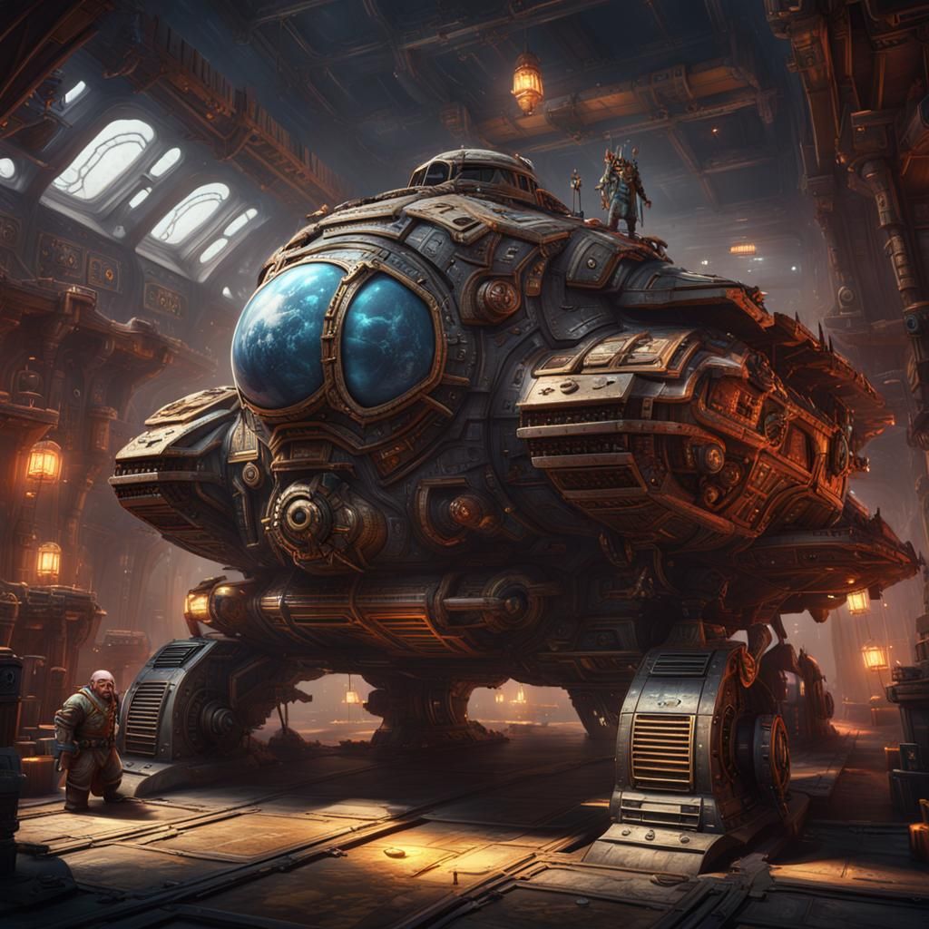 Dwarf Spaceship Mechanic in Detailed Fantasy Art