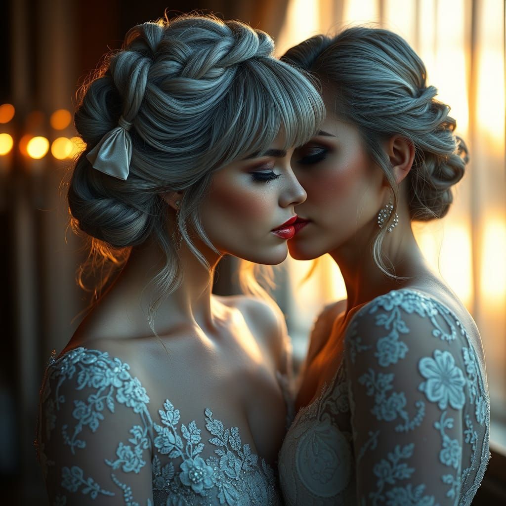 Elegant Grey Haired Woman in Sumptuous Evening Gown