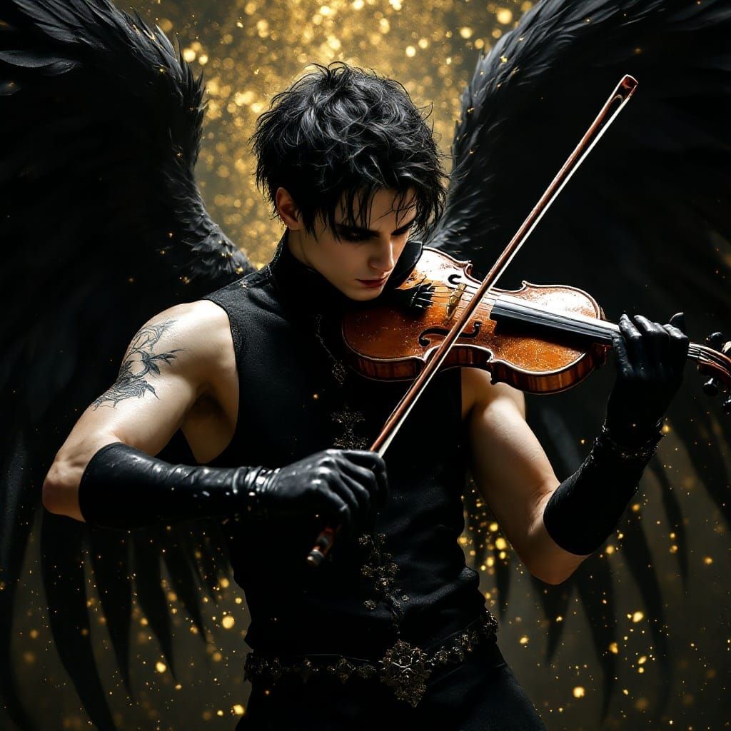 Cosmic Goth Angel Plays Violin in Cinematic Scene