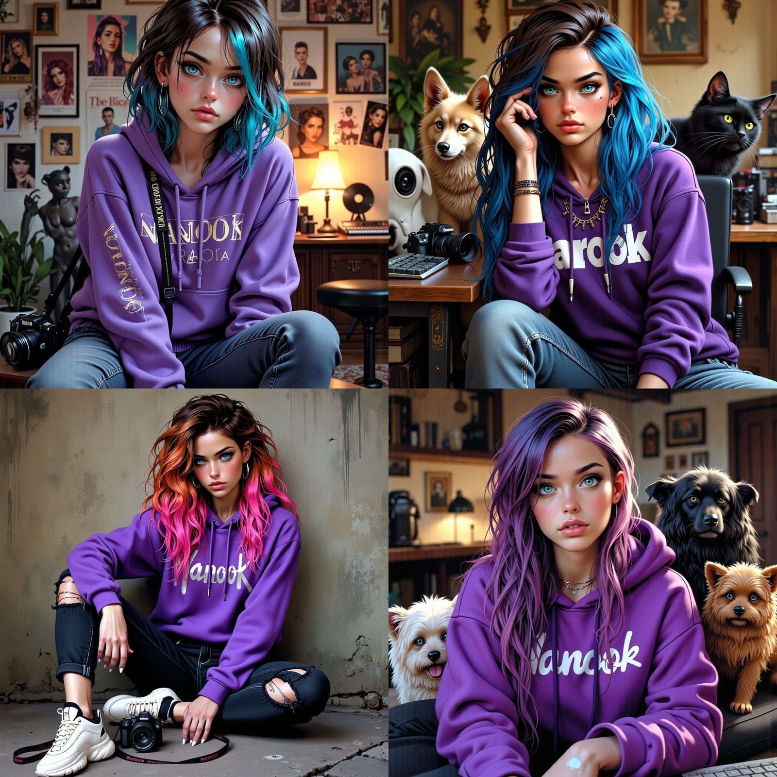 Content Creator with Two-Tone Hair in Neon Hoodie