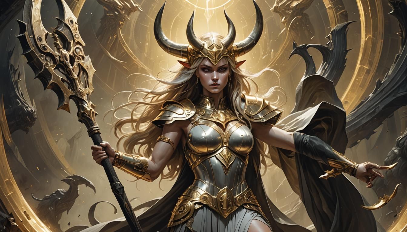 Mythological Figure with Axe in Golden Light