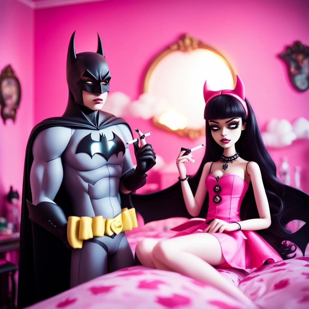 Batman and Draculaura Smoking Weed in Pink Bedroom