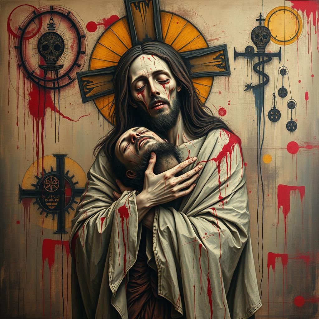 Headless Figure with Severed Head in Surreal Dreamscape