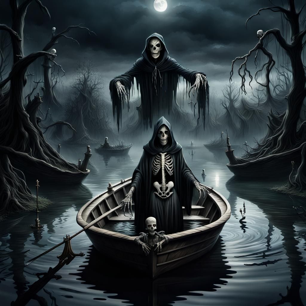 Grim Reaper's Gothic Journey on Dark Waters