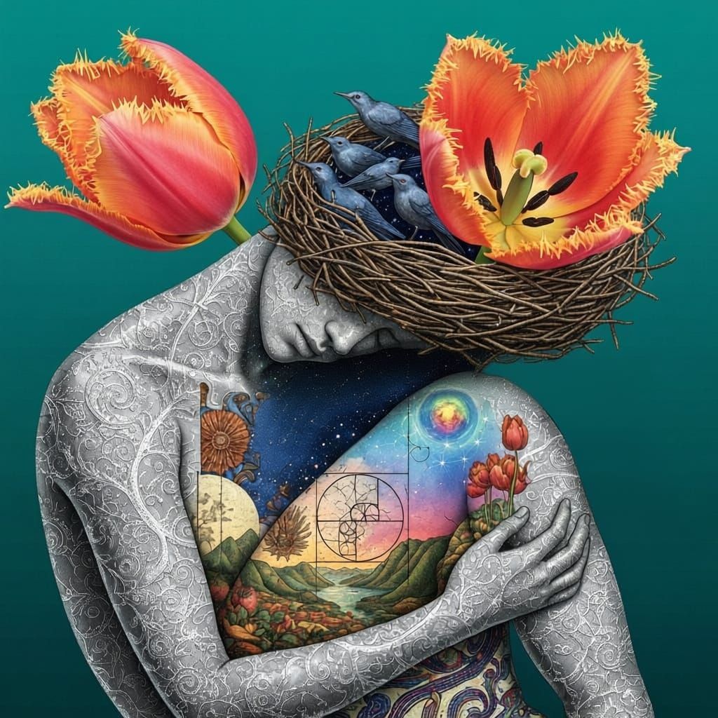 Surreal Nature Connection: Woman Carries Star Nest