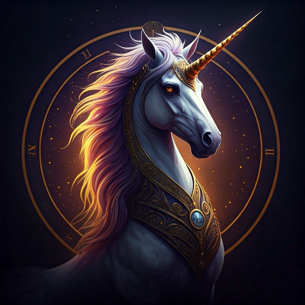Unicorn Wheel of Fortune Tarot Card in Dark Fantasy Style