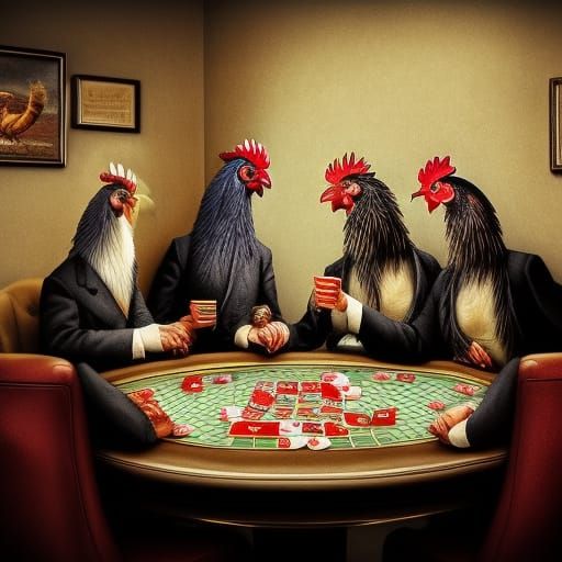 Hyperrealistic Roosters Playing Poker in High Definition