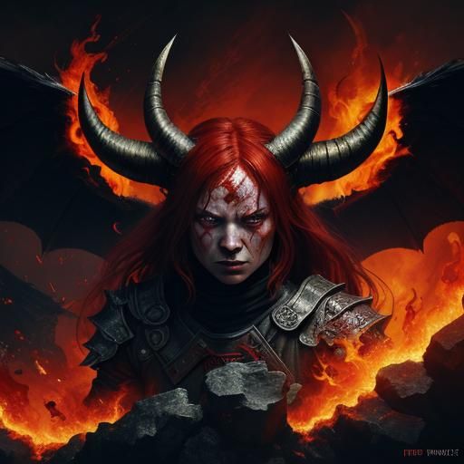 Detailed Female Red Devil in Hell Concept Art