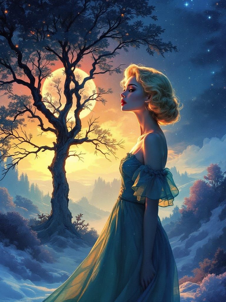 Victorian Pin-Up in Luminous Dreamscape