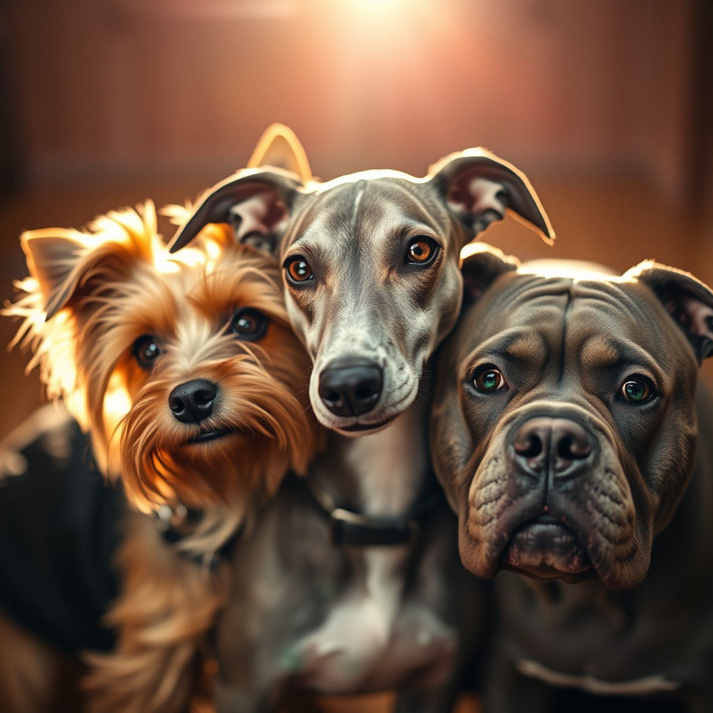 Three Dogs Posing in Warm Golden Light