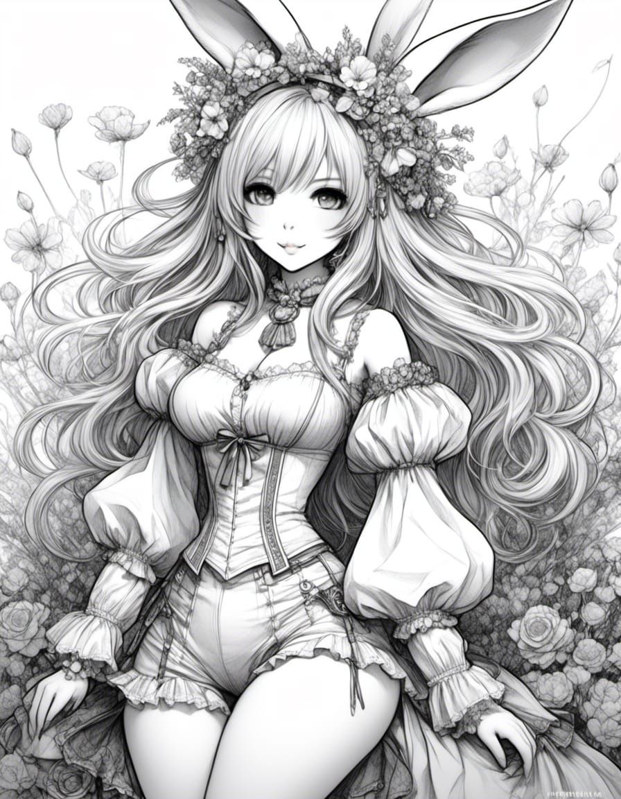 Beautiful Bunny Girl Sketch in Maximalist Style