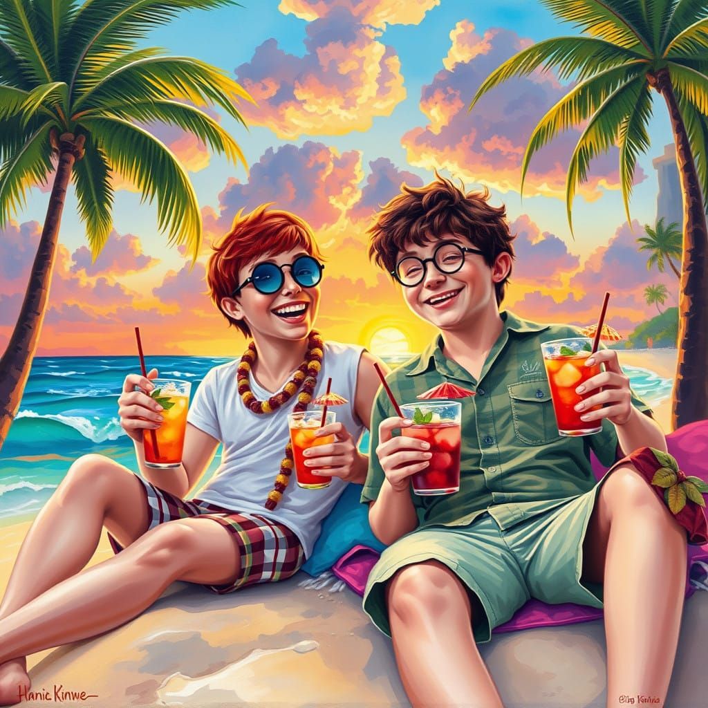 Charming Beachside Moment of Two Wizarding Friends