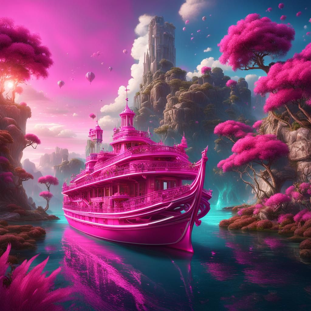 Utopian Ferry in a Fantastical Landscape