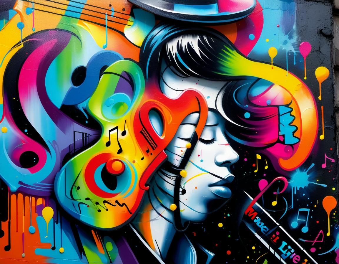 Musician Portrait in Street Art Graffiti Style