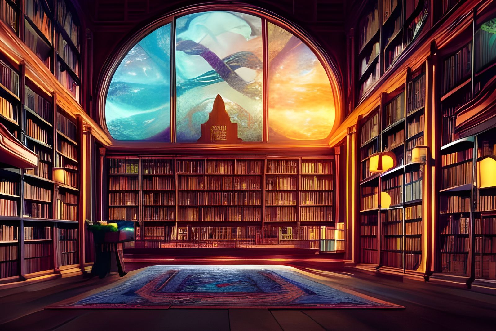 Magical Library of Arcane Books: Digital Art