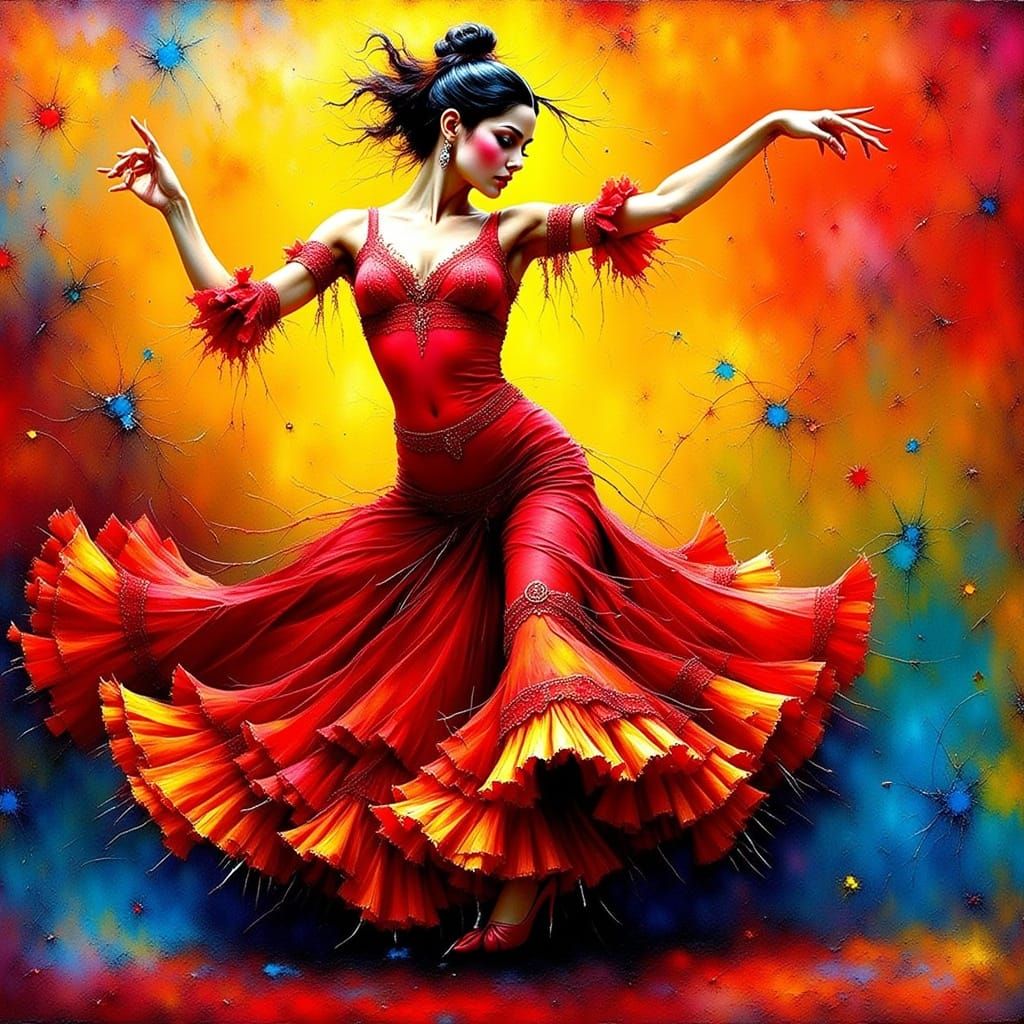 Flamenco Dancer in Abstract Expressionist Style