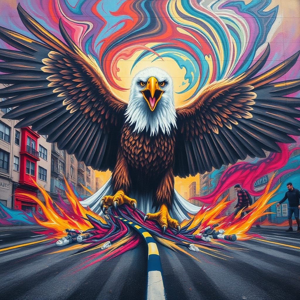 Hyperrealistic Eagle Street Art Mural