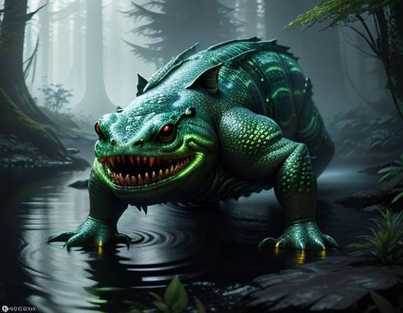 Female Amphiboid Emerges from Water: 3D Game Art