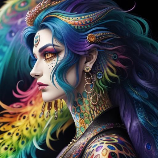 Rainbow Dragon Woman: Holographic Cosmic Art