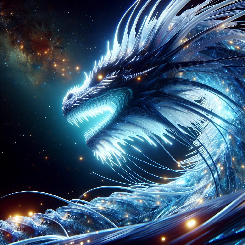 Luminescent Alien Dragon in Neon Lit Outer Space