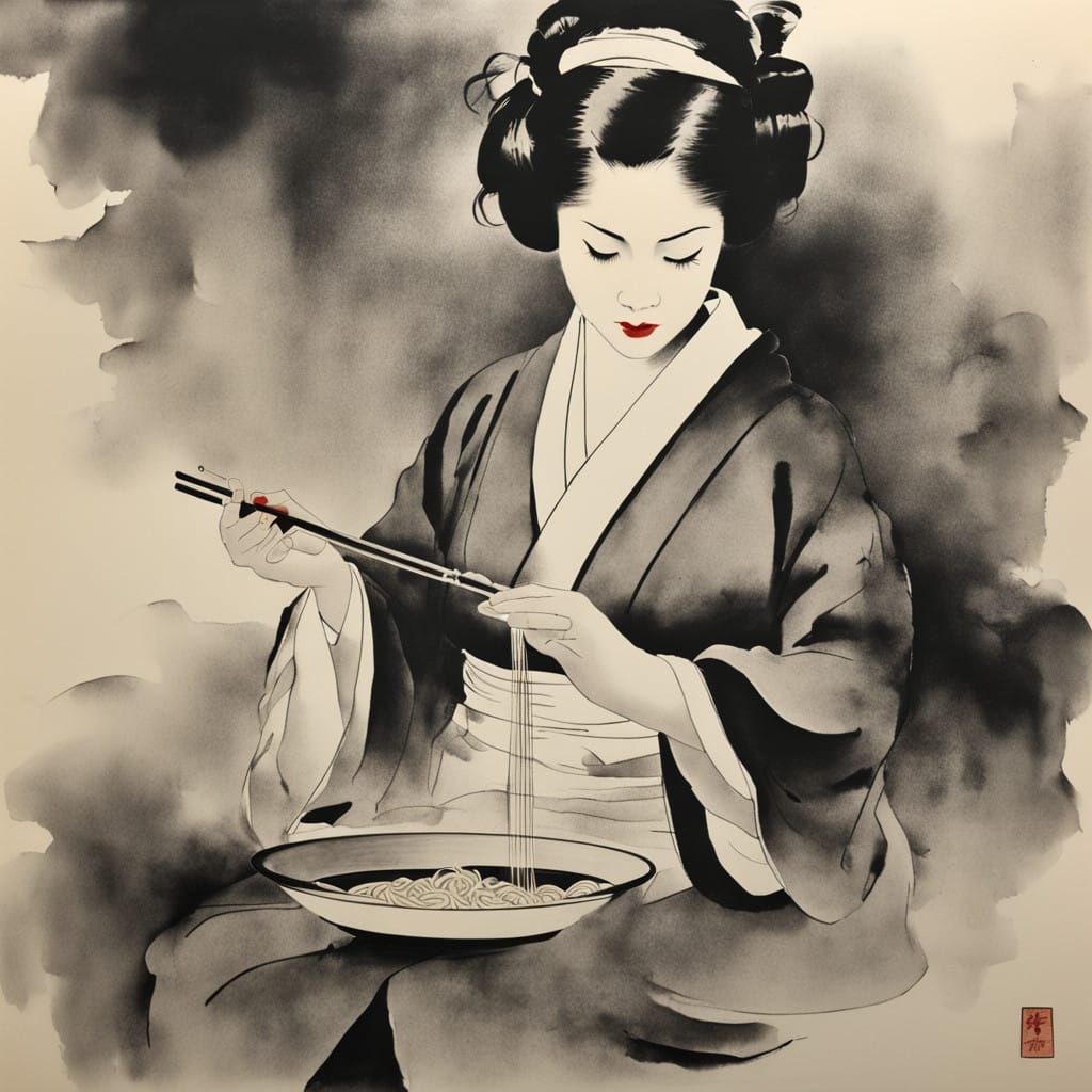 woman eating noodles