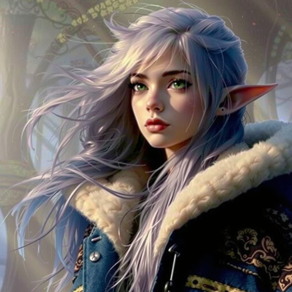 Ethereal Elven Woman in Photorealistic Jacket with Manga-Sty...