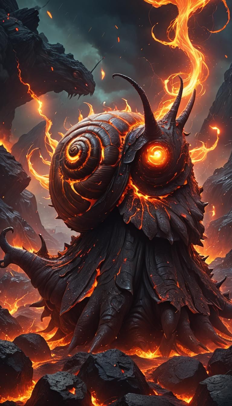 Lava Snail Monster in Volcano: Fantasy Concept Art