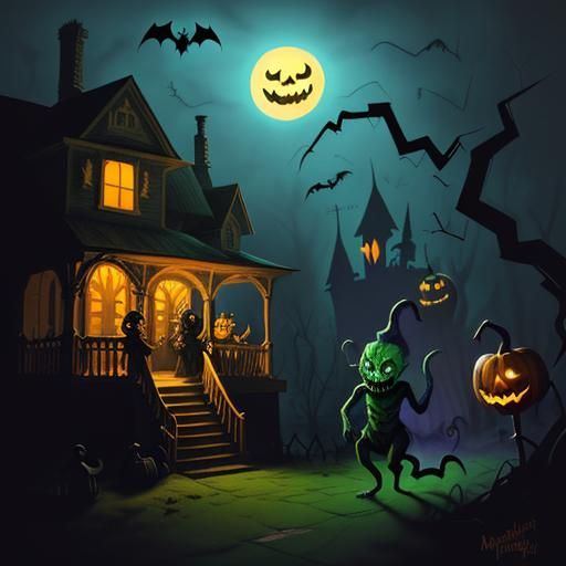 Zombie Monkey Clowns Trick-or-Treating in Comic Style