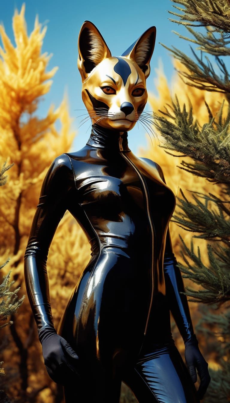 Surrealistic Fox Girl in Sunlit Mountain Forest