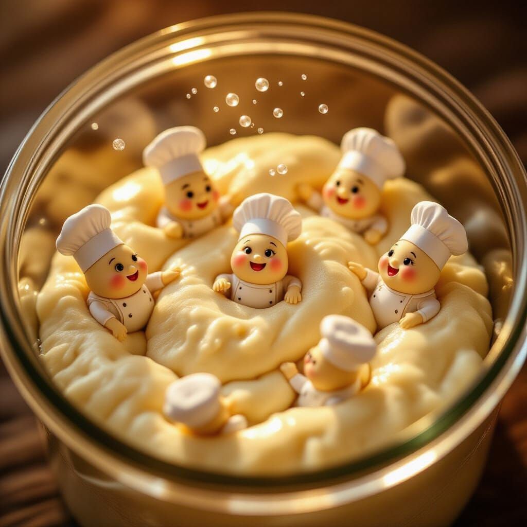 Microscopic Chefs Craft Sourdough in Golden Light