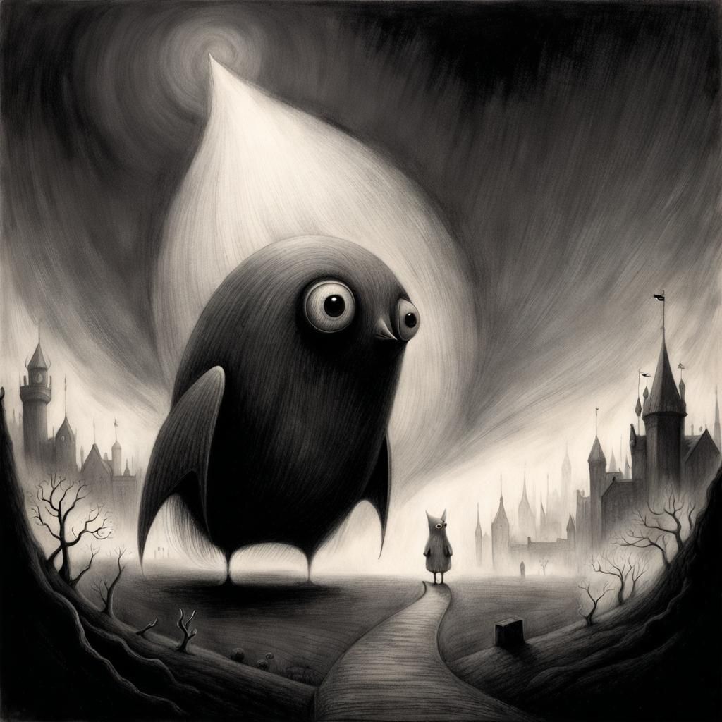 Mysterious Creature Pencil Drawing in Dark Fog