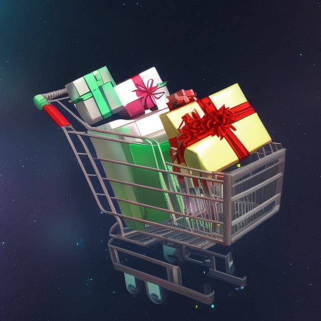 Shopping Cart of Gifts Floating in Space