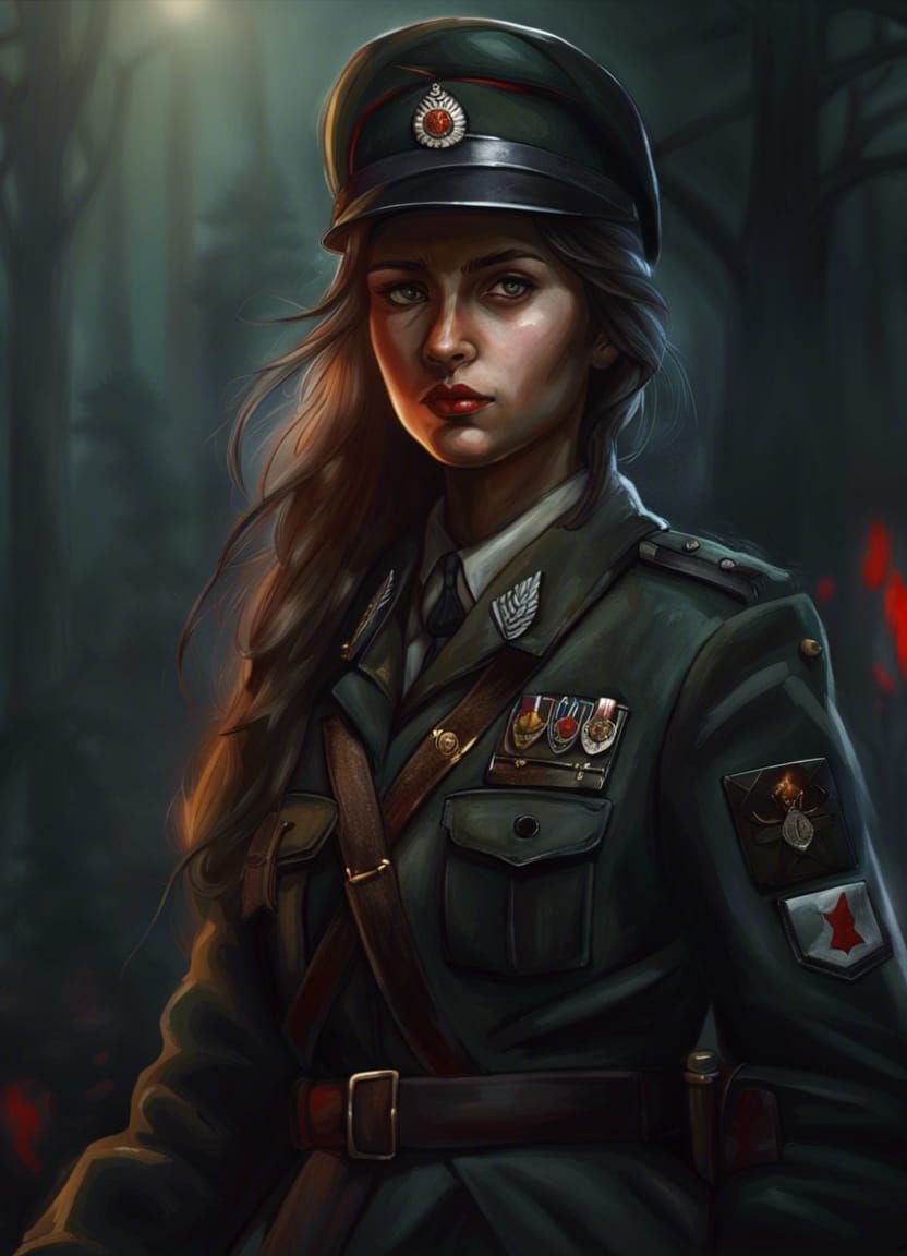 Black_Wolf_girl in a ww2 german military uniform, A masterpiece, dynamic lighting, hyperdetailed, intricately detailed, ...