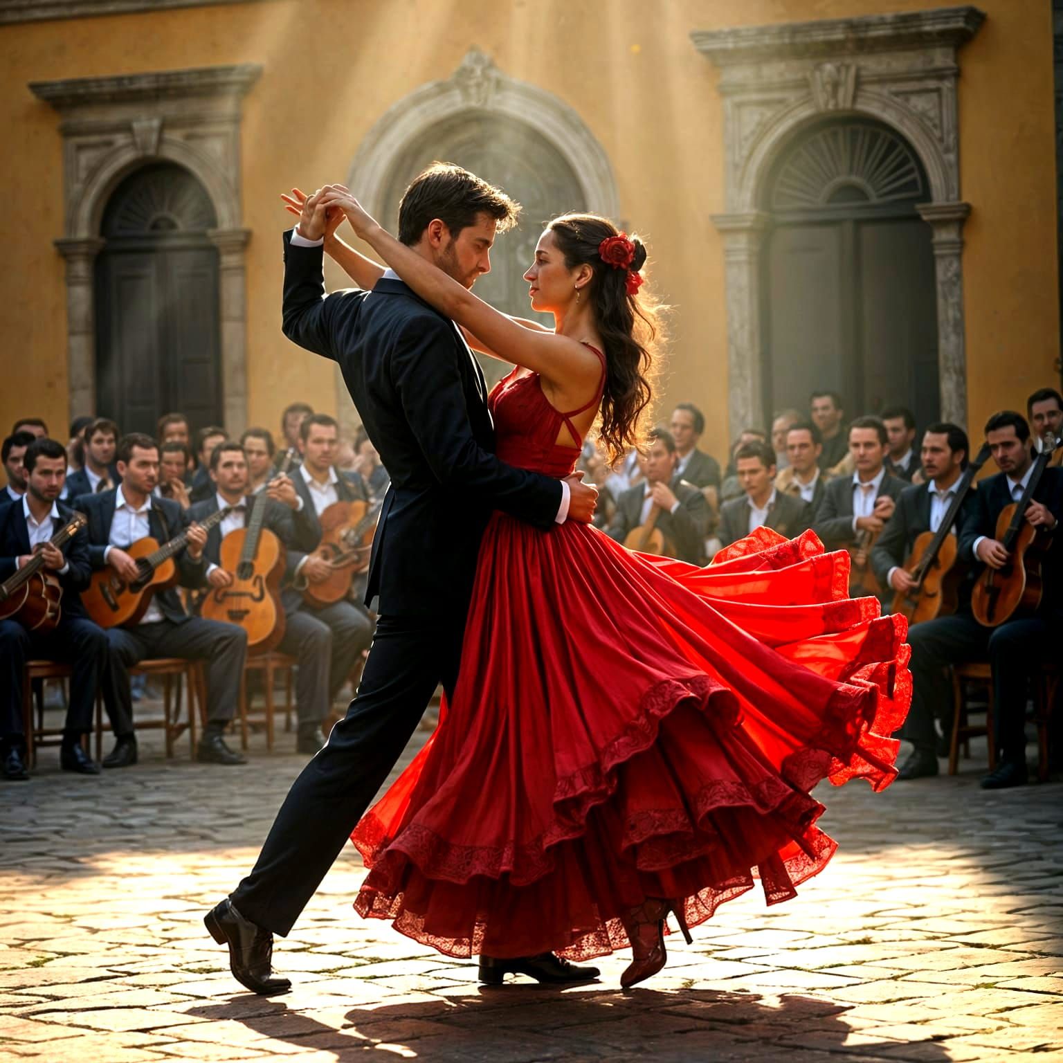 Flamenco Dancers Perform Argentine Tango in Sunlight