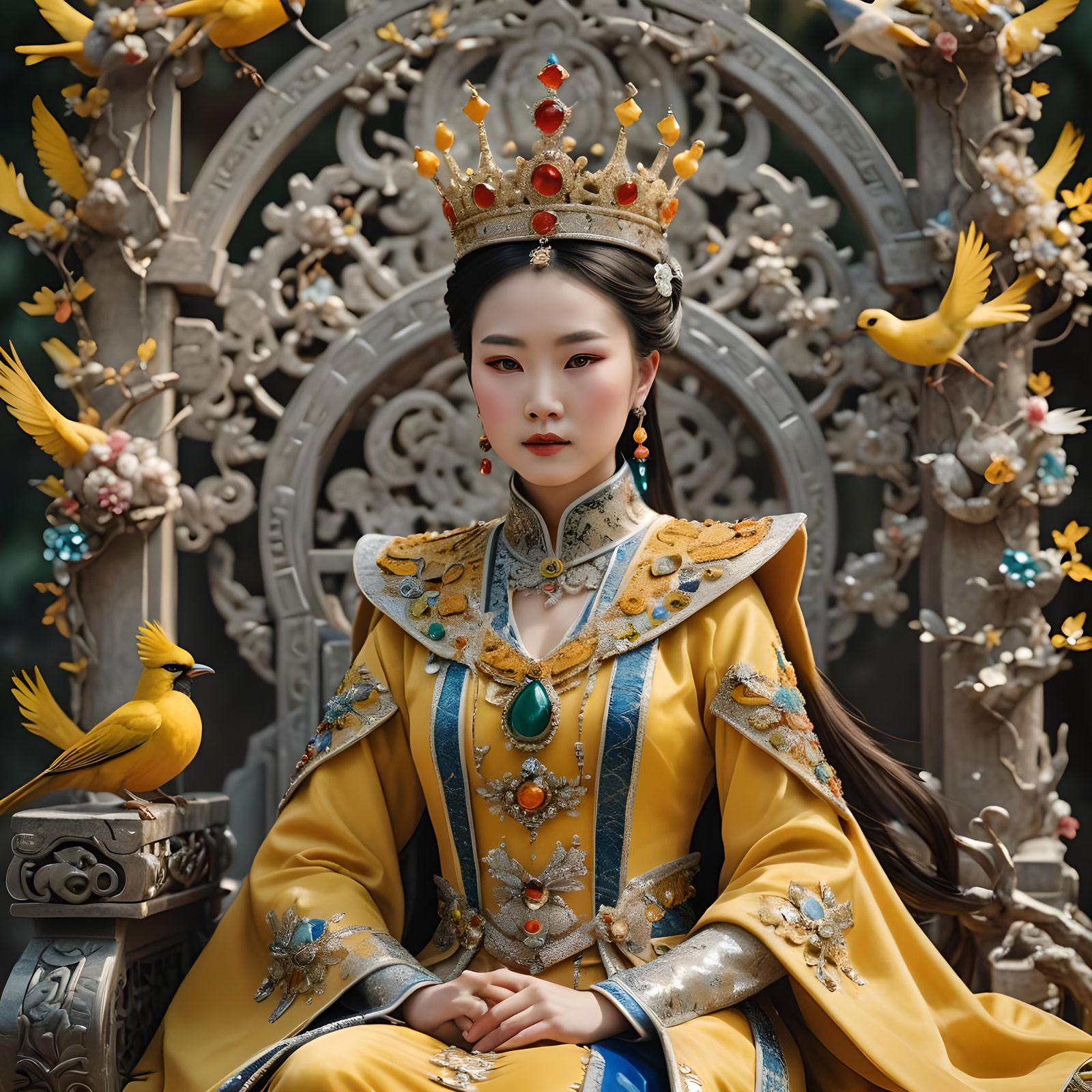 Chinese Queen on Diamond Throne with Jade Crown