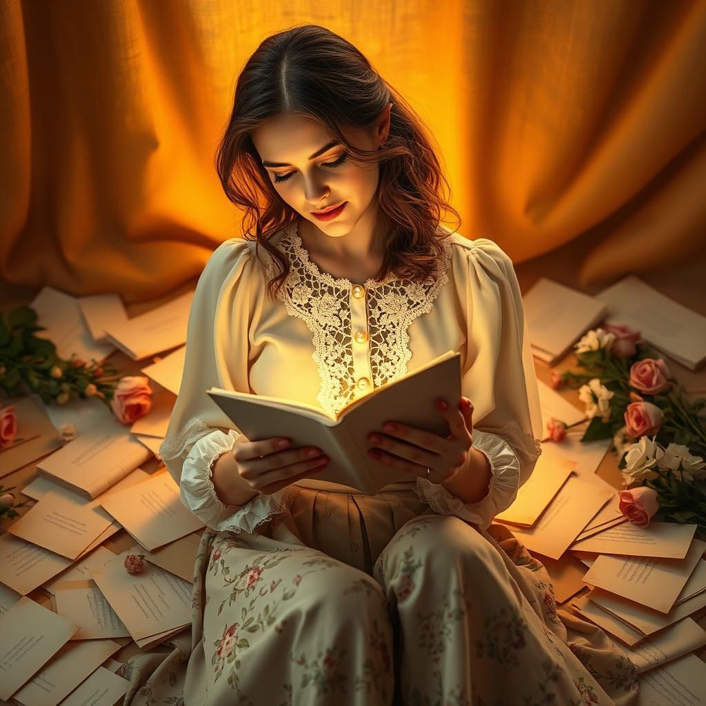 Woman Reads Letters in Warm Vintage Style