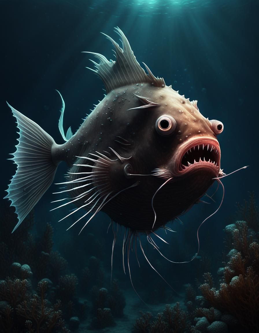 Fierce Anglerfish with Glowing Lure, Digital Painting