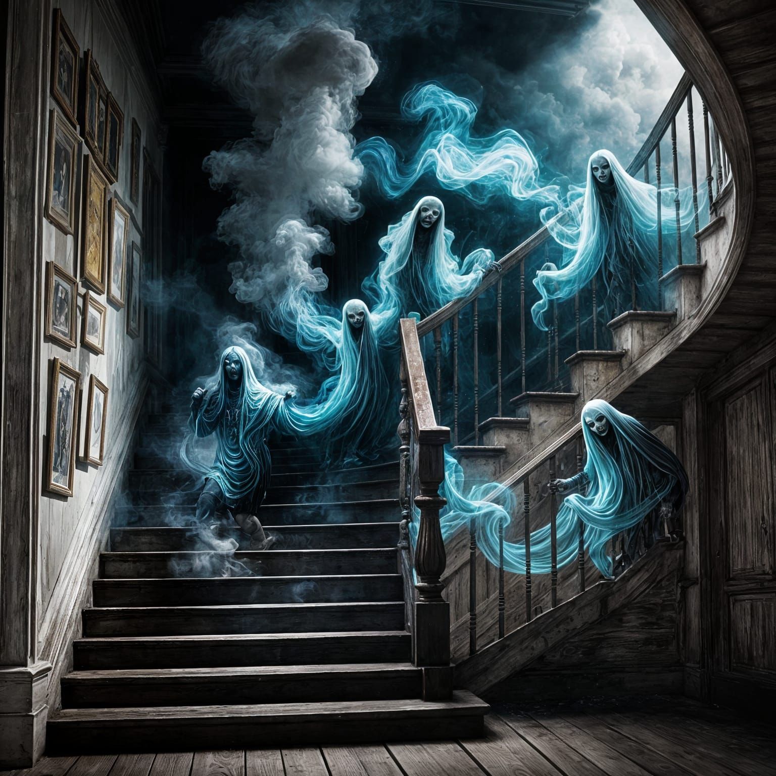 Neon Smoke Ghost Descending Staircase