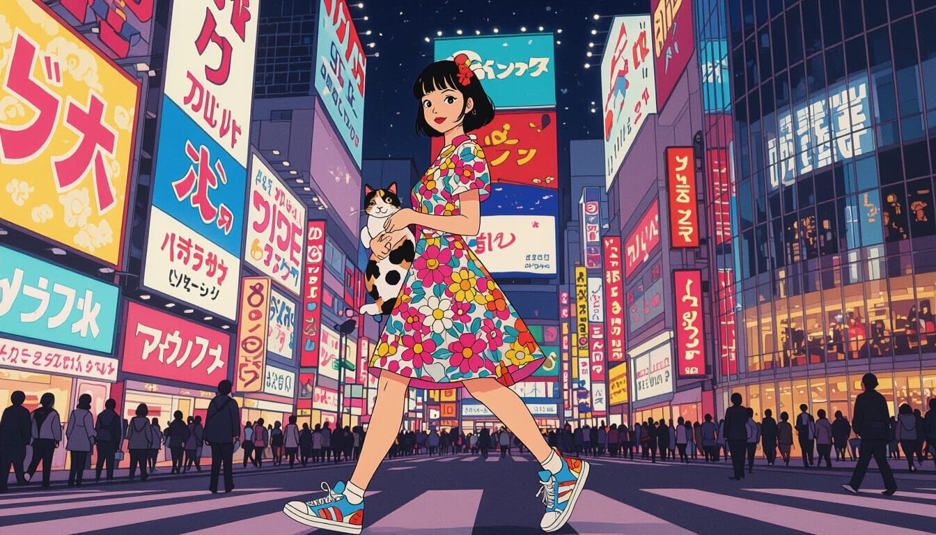 Tokyo Street Scene in Pop Art Style