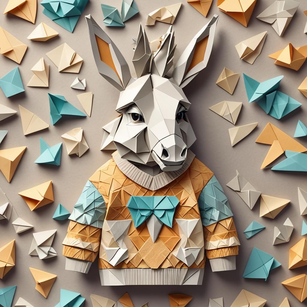 Whimsical Origami Donkey in Digital Paper Art