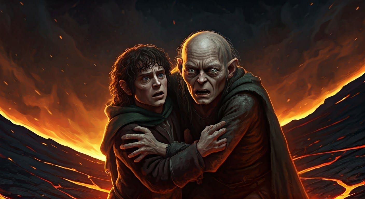 Gollum and Frodo's Frenzied Struggle at Mt. Doom