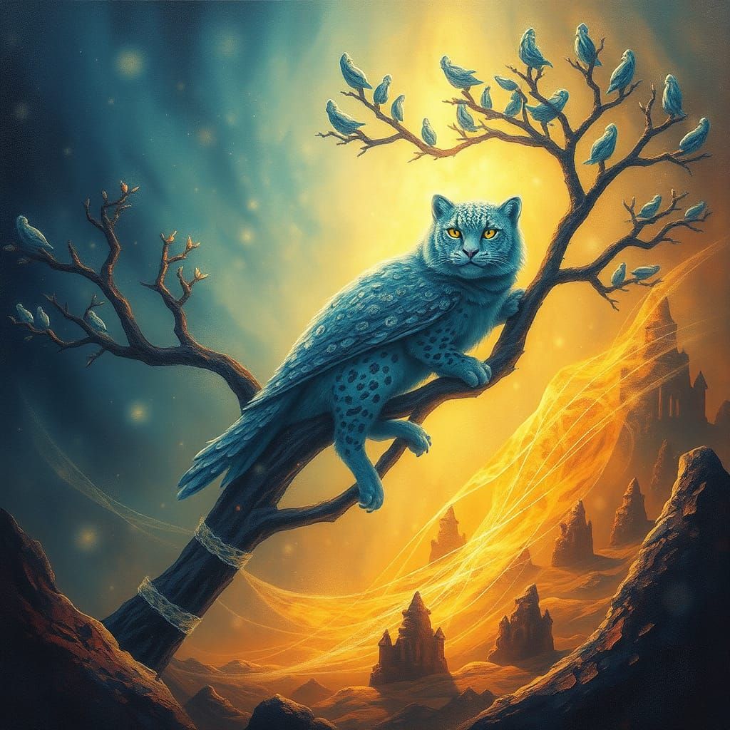 Meditative Blue Owl Leopard King of Time