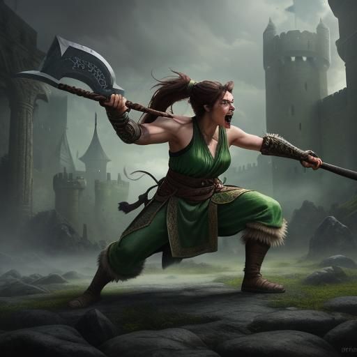 Exotic Female Dwarf Warrior in Castle Hall