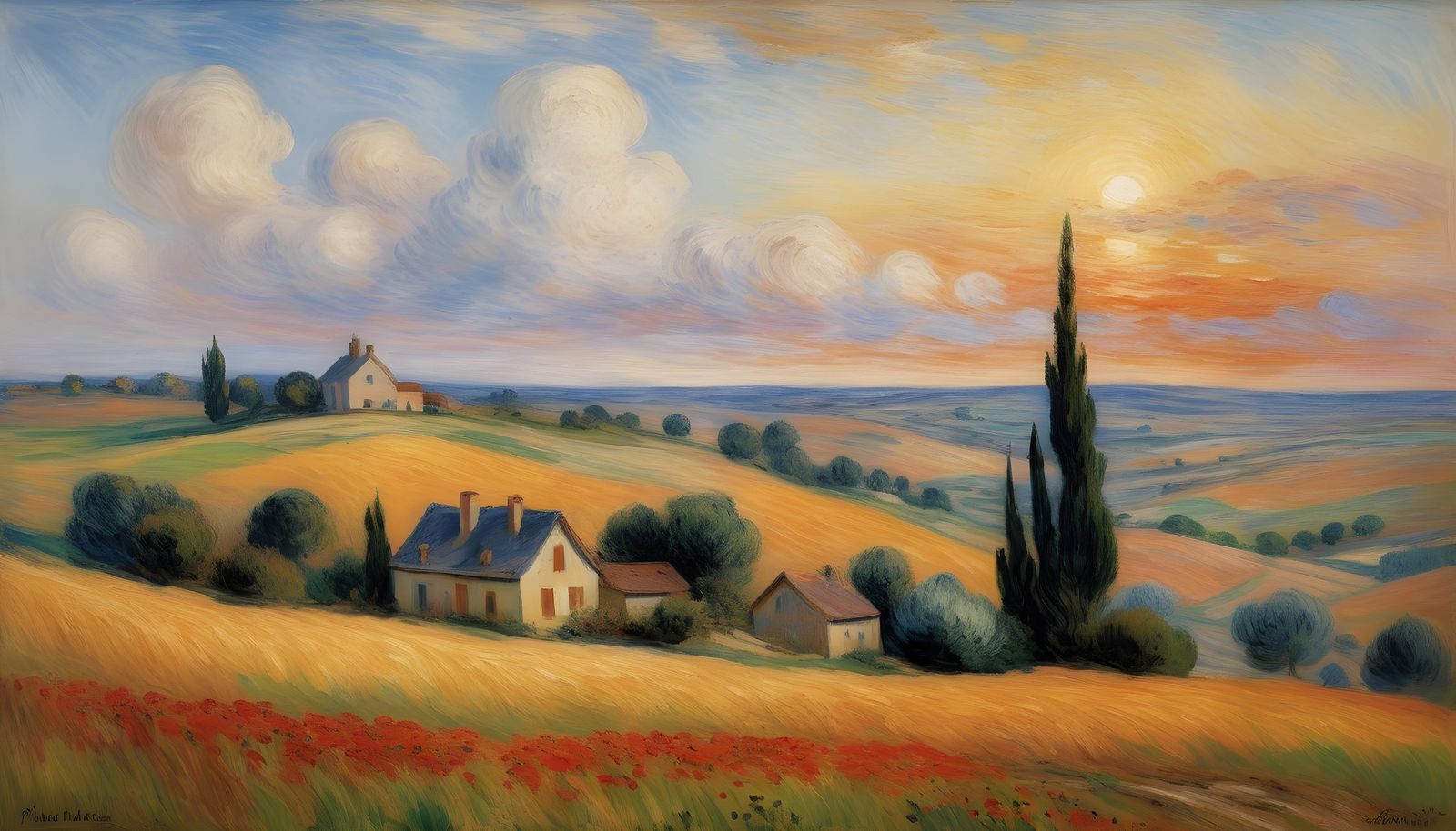 Warm Sunset Rustic Landscape in Earthy Hues