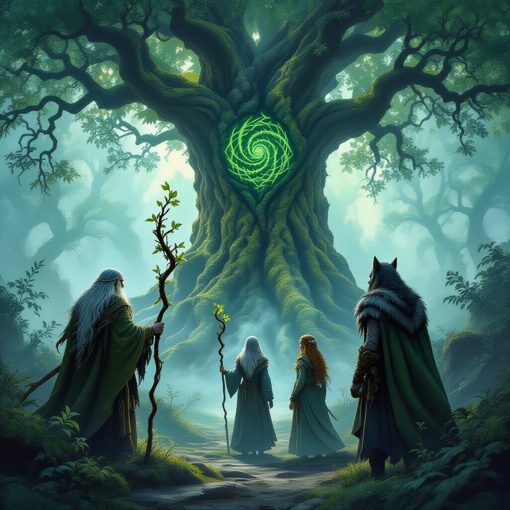 Druids Guarding Sentinel Oak in Ethereal Forest